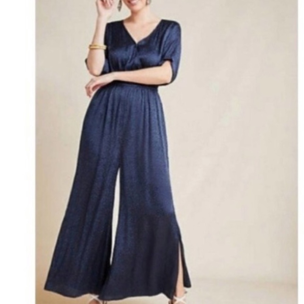 NWT MAEVE Navy Leopard Jacquard Print Jumpsuit